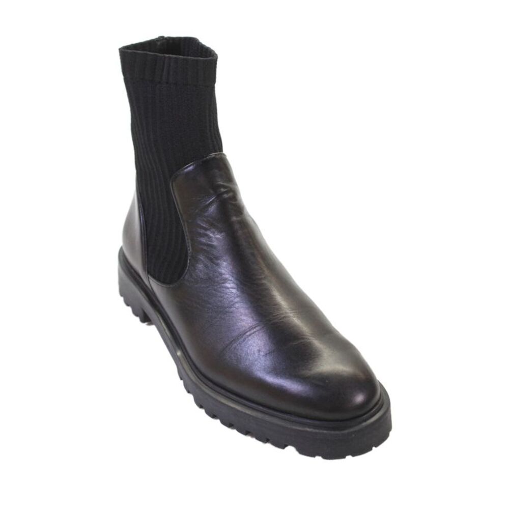 Porte & Paire Women Leather Slip On Mid Calf Boots Black Size 8